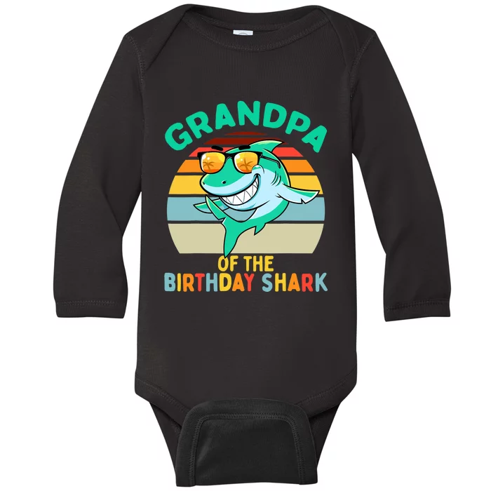 Grandpa Matching Family Shark Birthday Baby Long Sleeve Bodysuit