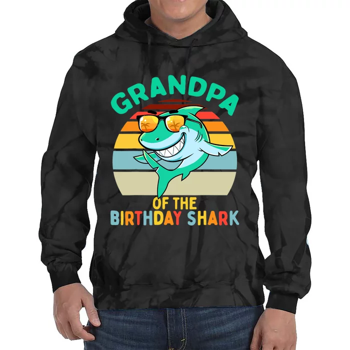 Grandpa Matching Family Shark Birthday Tie Dye Hoodie