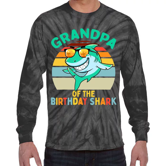 Grandpa Matching Family Shark Birthday Tie-Dye Long Sleeve Shirt