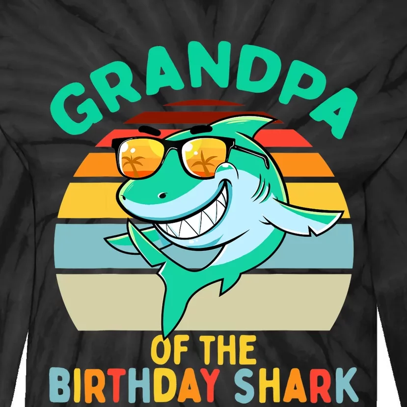 Grandpa Matching Family Shark Birthday Tie-Dye Long Sleeve Shirt