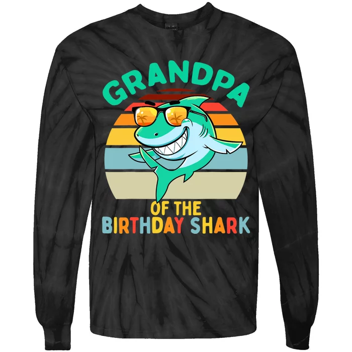 Grandpa Matching Family Shark Birthday Tie-Dye Long Sleeve Shirt