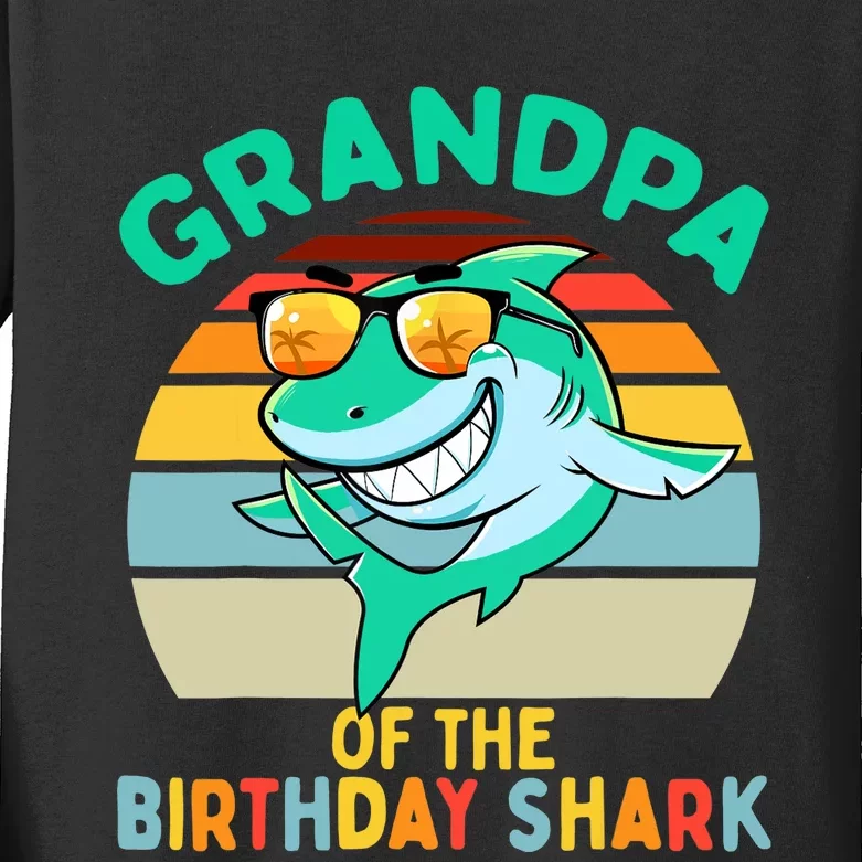 Grandpa Matching Family Shark Birthday Kids Long Sleeve Shirt