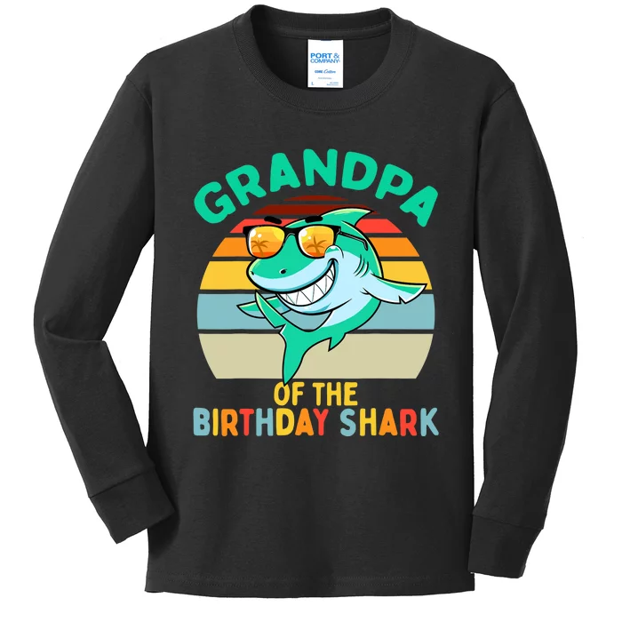 Grandpa Matching Family Shark Birthday Kids Long Sleeve Shirt