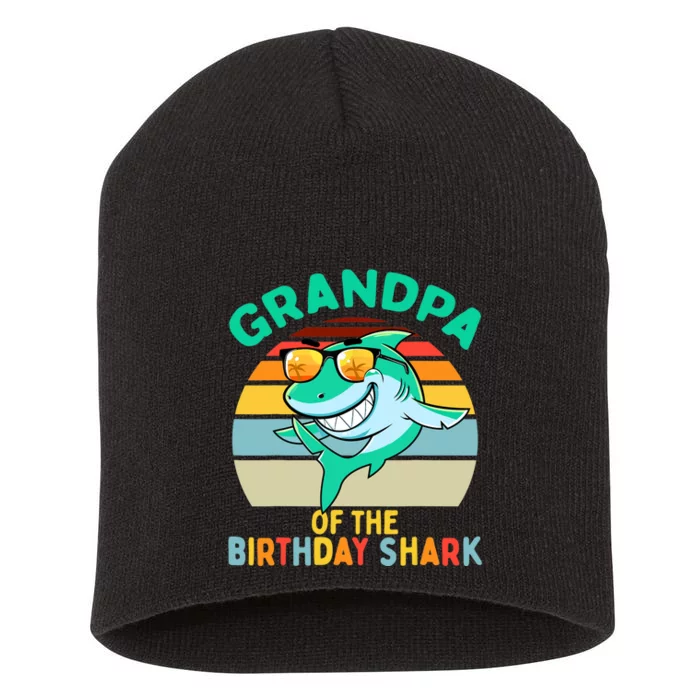 Grandpa Matching Family Shark Birthday Short Acrylic Beanie