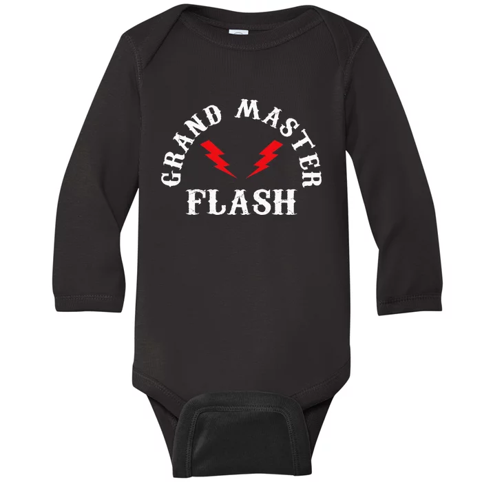 Grand Master Flash Lighting Fast White Text Baby Long Sleeve Bodysuit