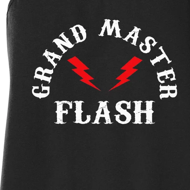 Grand Master Flash Lighting Fast White Text Women's Racerback Tank