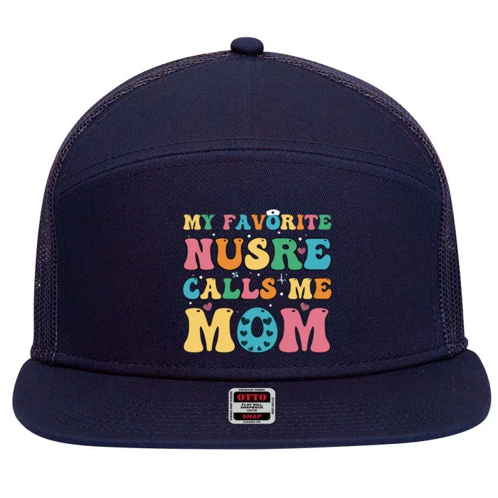 Groovy My Favorite Nurse Calls Me Mom Cute Flowers Nurse Mom Gift 7 Panel Mesh Trucker Snapback Hat