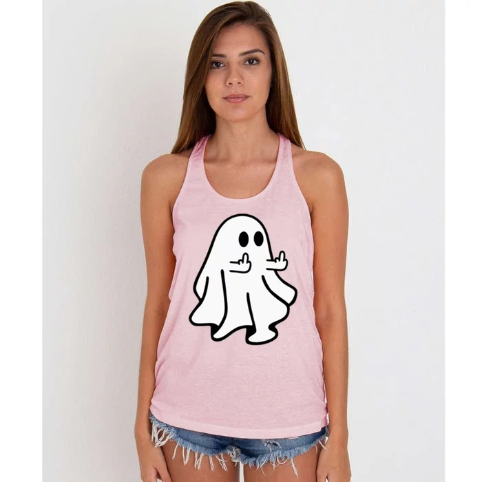 Ghost Middle Finger Cute Halloween Ghost Spooky Pocket Gift Women's Knotted Racerback Tank