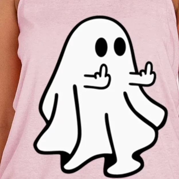 Ghost Middle Finger Cute Halloween Ghost Spooky Pocket Gift Women's Knotted Racerback Tank