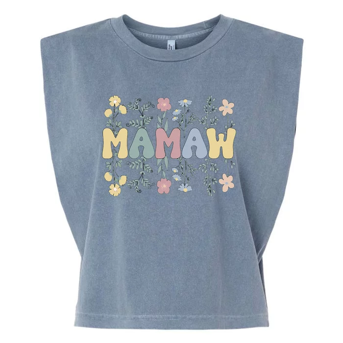 Groovy Mamaw Grandmother Flowers Mamaw Grandma Garment-Dyed Women's Muscle Tee