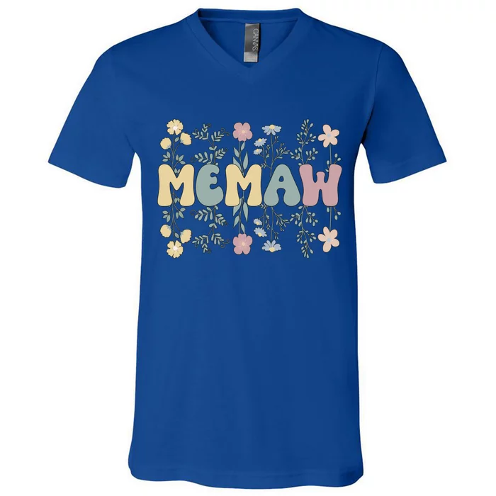 Groovy Memaw Grandmother Flowers Memaw Grandma Gift V-Neck T-Shirt