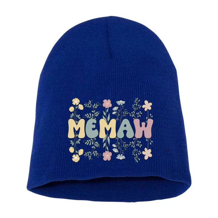 Groovy Memaw Grandmother Flowers Memaw Grandma Gift Short Acrylic Beanie