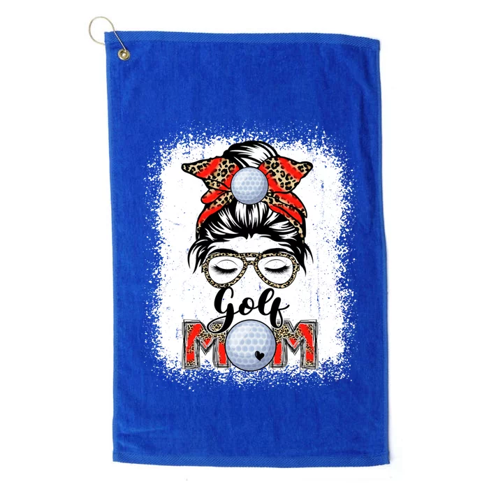 Golf Mom Game Day Messy Bun Leopard Mother's Day Cute Gift Platinum Collection Golf Towel