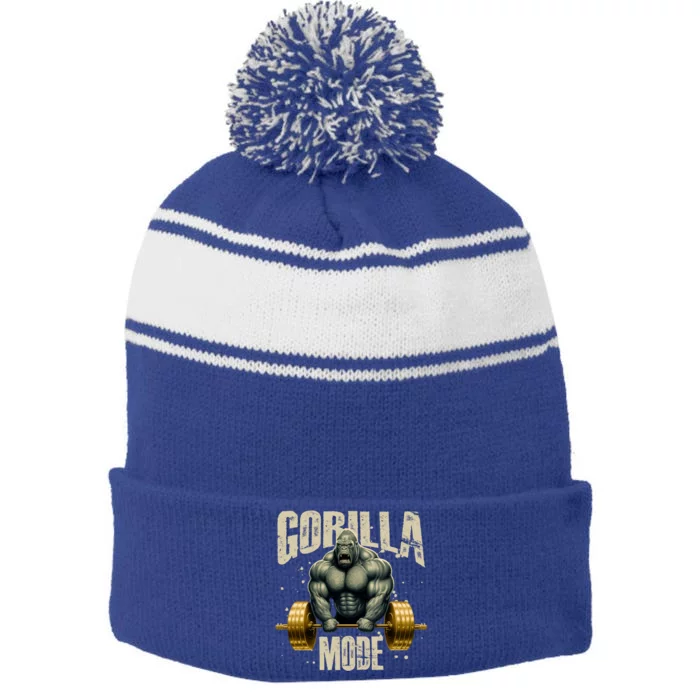 Gorilla Mode Gym Workout Beast Weightlifting Bodybuilding Gift Stripe Pom Pom Beanie