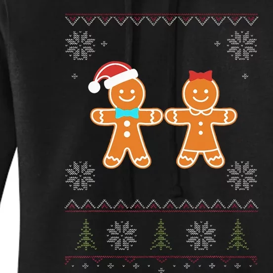 Gingerbread Man & Girl Ugly Sweater Christmas Women's Pullover Hoodie