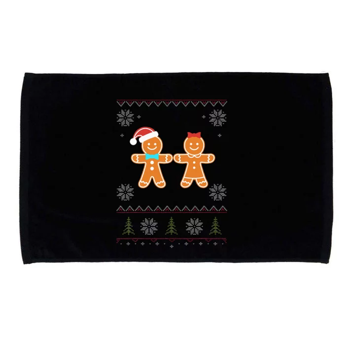 Gingerbread Man & Girl Ugly Sweater Christmas Microfiber Hand Towel