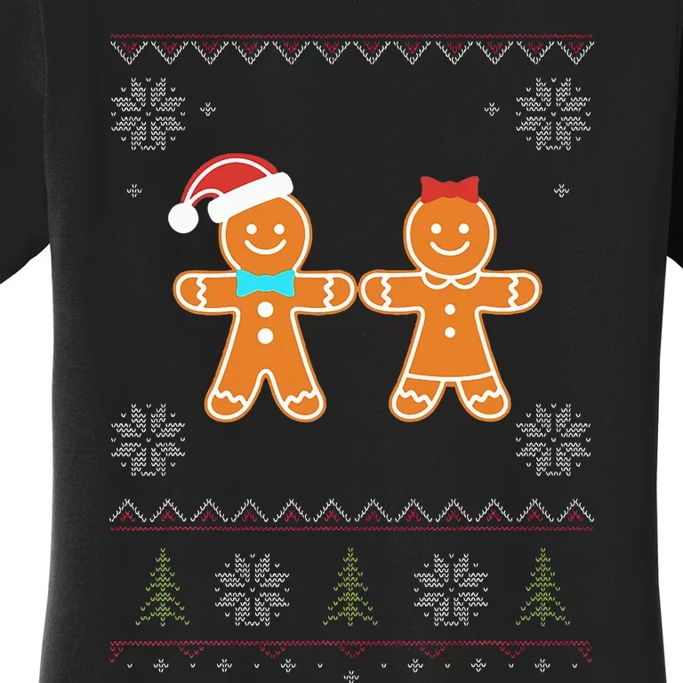 Gingerbread Man & Girl Ugly Sweater Christmas Women's T-Shirt