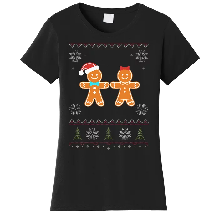 Gingerbread Man & Girl Ugly Sweater Christmas Women's T-Shirt