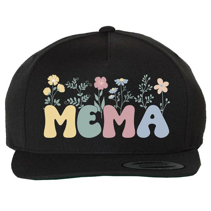 Groovy Mema Grandmother Flowers Mema Grandma Wool Snapback Cap