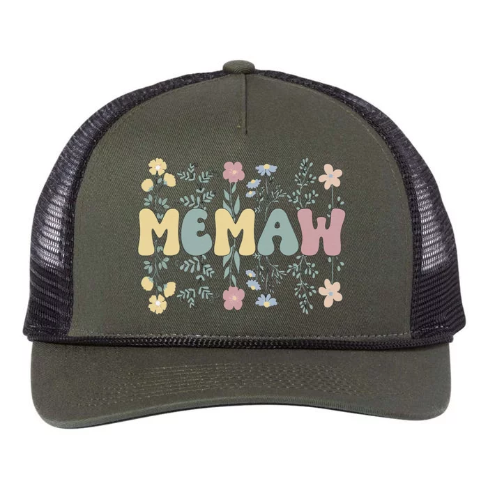 Groovy Memaw Grandmother Flowers Memaw Grandma Retro Rope Trucker Hat Cap