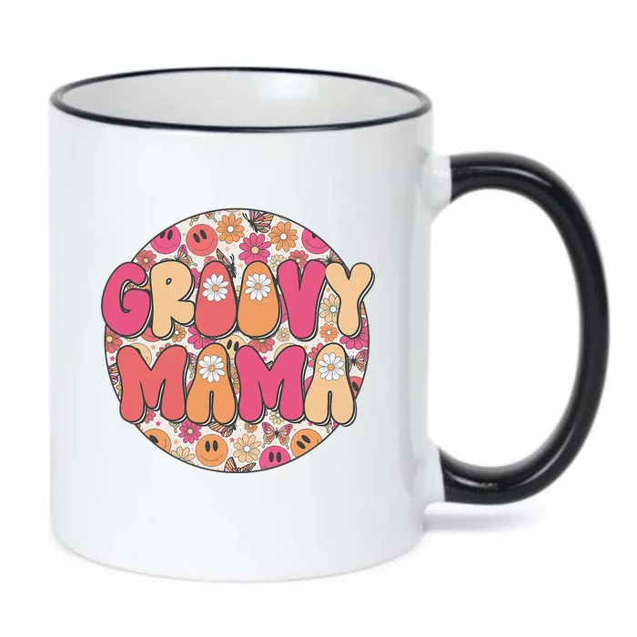 Groovy Mama Hippie Retro Daisy Flower Smile Face Black Color Changing Mug