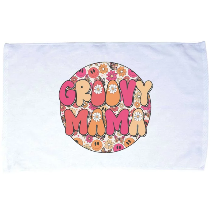 Groovy Mama Hippie Retro Daisy Flower Smile Face Microfiber Hand Towel