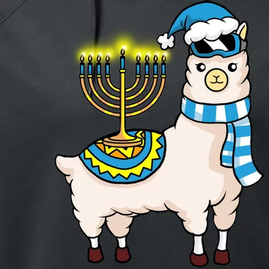 Glowing Menorah Hanukkah Llama Cute Alpaca Chanukah Performance Fleece Hoodie