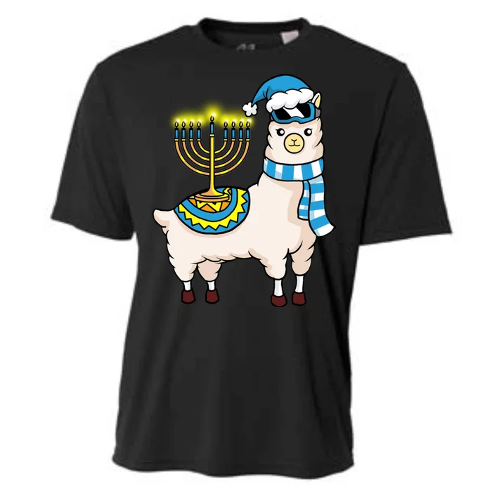 Glowing Menorah Hanukkah Llama Cute Alpaca Chanukah Cooling Performance Crew T-Shirt