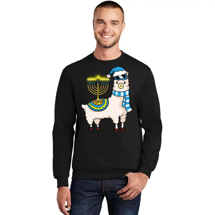 Glowing Menorah Hanukkah Llama Cute Alpaca Chanukah Sweatshirt