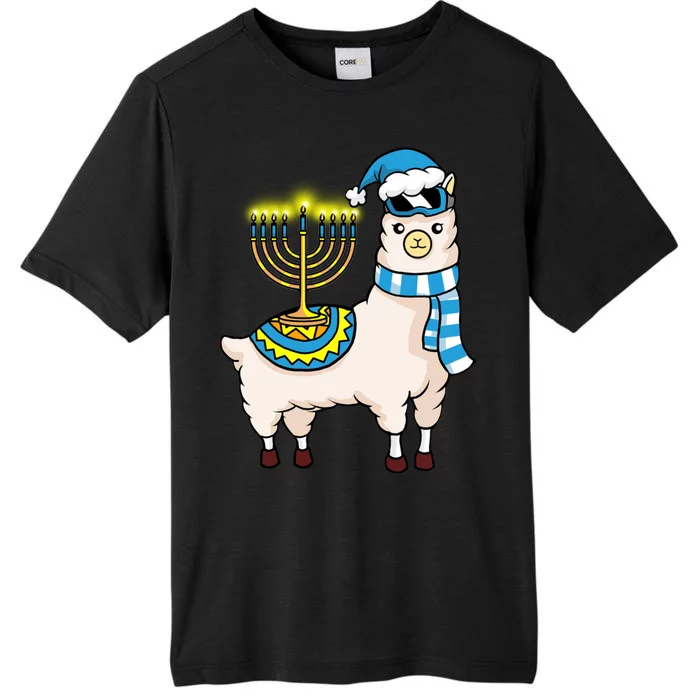 Glowing Menorah Hanukkah Llama Cute Alpaca Chanukah ChromaSoft Performance T-Shirt