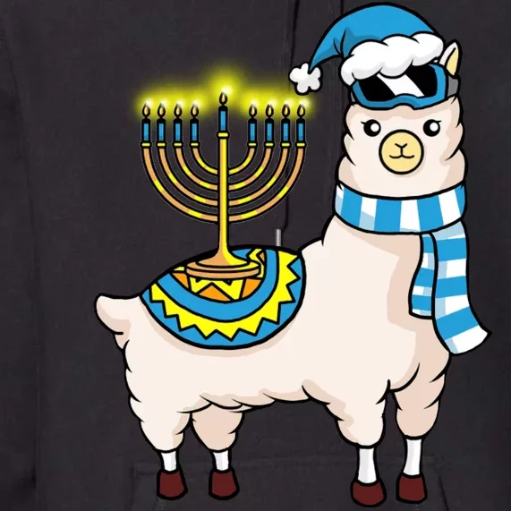 Glowing Menorah Hanukkah Llama Cute Alpaca Chanukah Premium Hoodie