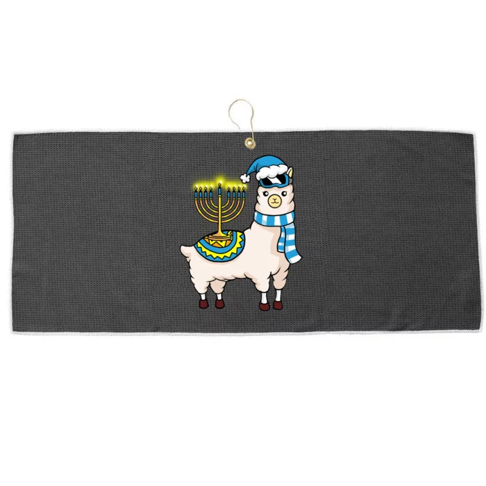 Glowing Menorah Hanukkah Llama Cute Alpaca Chanukah Large Microfiber Waffle Golf Towel