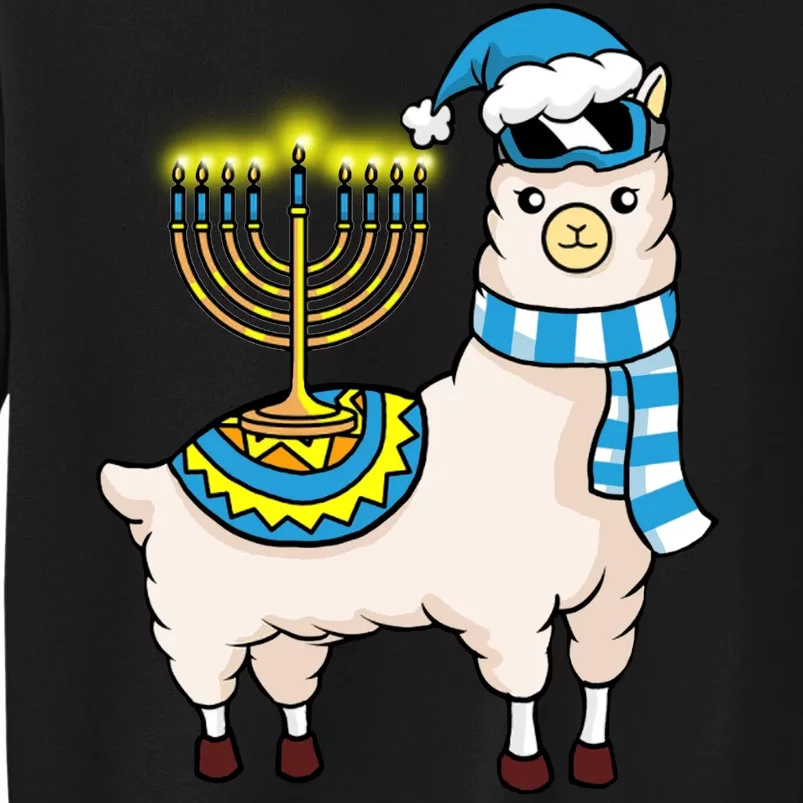 Glowing Menorah Hanukkah Llama Cute Alpaca Chanukah Tall Sweatshirt