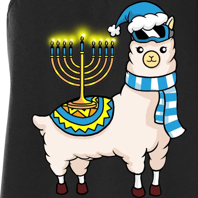 Glowing Menorah Hanukkah Llama Cute Alpaca Chanukah Women's Racerback Tank