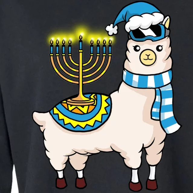 Glowing Menorah Hanukkah Llama Cute Alpaca Chanukah Cropped Pullover Crew