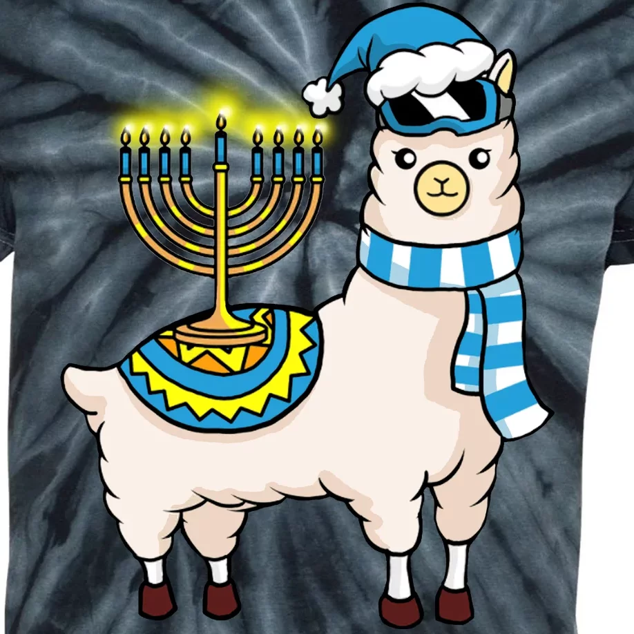 Glowing Menorah Hanukkah Llama Cute Alpaca Chanukah Kids Tie-Dye T-Shirt