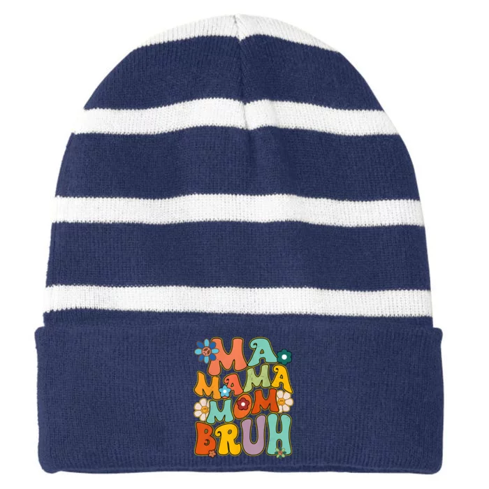 Groovy Mother Hippie Smile Face Ma Mama Mom Bruh Striped Beanie with Solid Band