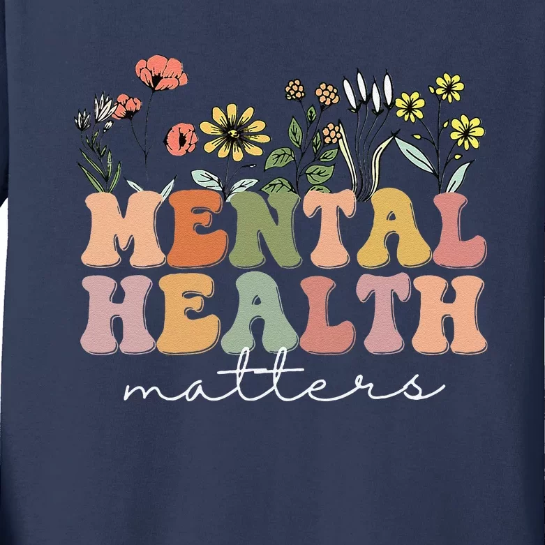 Groovy Mental Health Matters Human Brain Illness Awareness Kids Long Sleeve Shirt