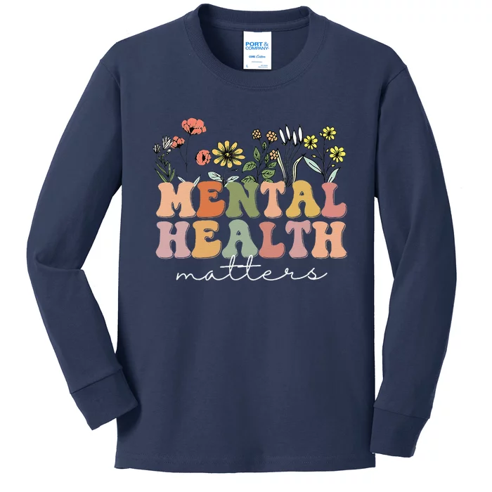 Groovy Mental Health Matters Human Brain Illness Awareness Kids Long Sleeve Shirt