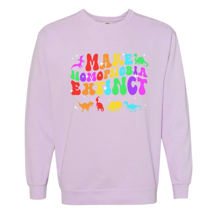 Groovy Make Homophobia Extinct Pride LGBT Rainbow Dinosaur Garment-Dyed Sweatshirt