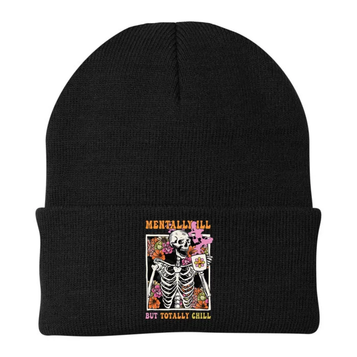 Groovy Mentally Ill But Totally Chill Halloween Skeleton Knit Cap Winter Beanie