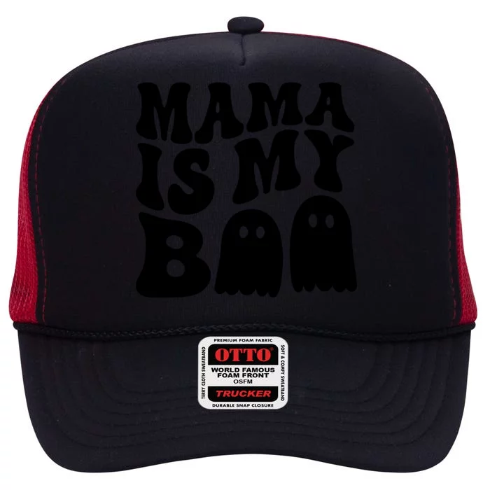 Groovy Mama Is My Boo Ghost Halloween Costume High Crown Mesh Trucker Hat