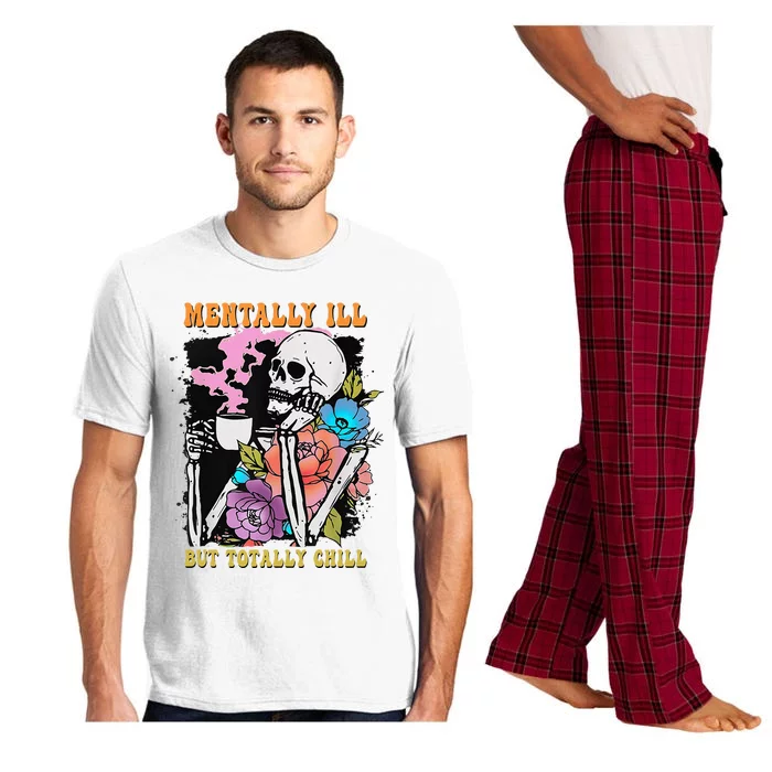 Groovy Mentally Ill But Totally Chill Halloween Skeleton Pajama Set