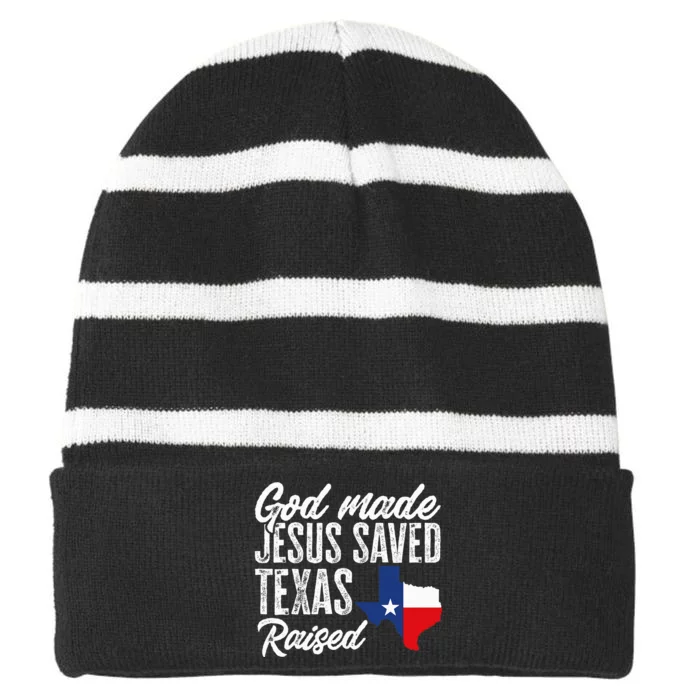 God Made Jesus Saved Texas Raised State Striped Beanie with Solid Band