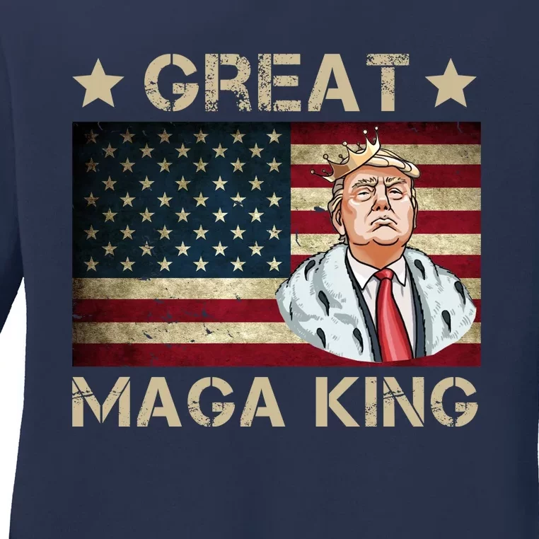 Great Maga King Trump USA Flag Ladies Long Sleeve Shirt