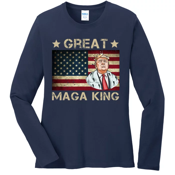 Great Maga King Trump USA Flag Ladies Long Sleeve Shirt