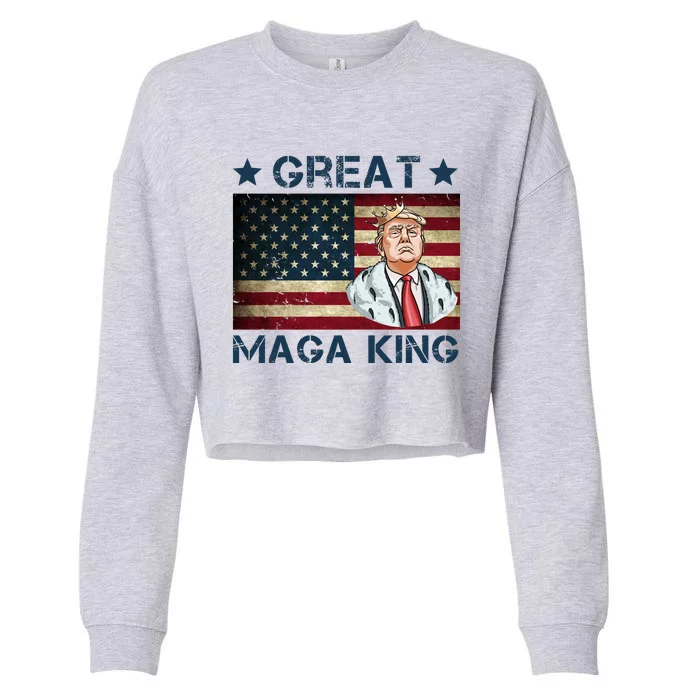 Great Maga King Trump USA Flag Cropped Pullover Crew