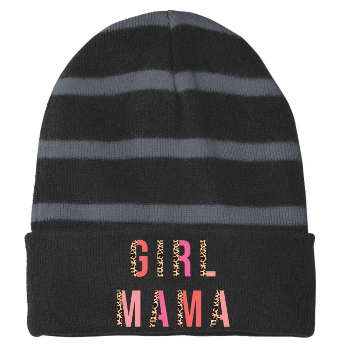 Girl Mama Leopard Striped Beanie with Solid Band