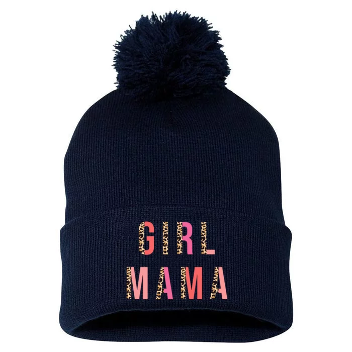 Girl Mama Leopard Pom Pom 12in Knit Beanie