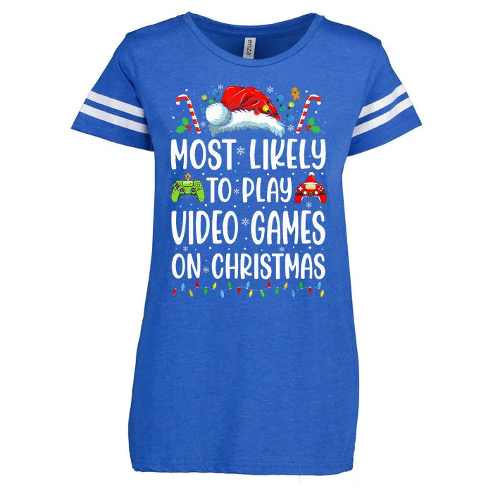 Gamer Most Likely To Play Video Games On Christmas Enza Ladies Jersey Football T-Shirt